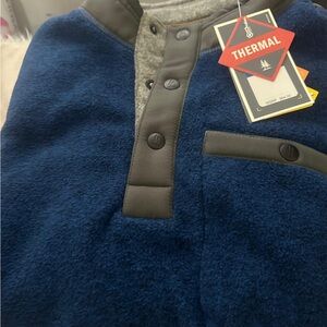 Blue and Gray Thermal Pullover with Black Accents